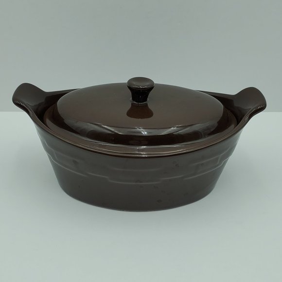 Longaberger Woven Traditions Chocolate Brown Small Oval Casserole Baking Dish - Picture 1 of 7